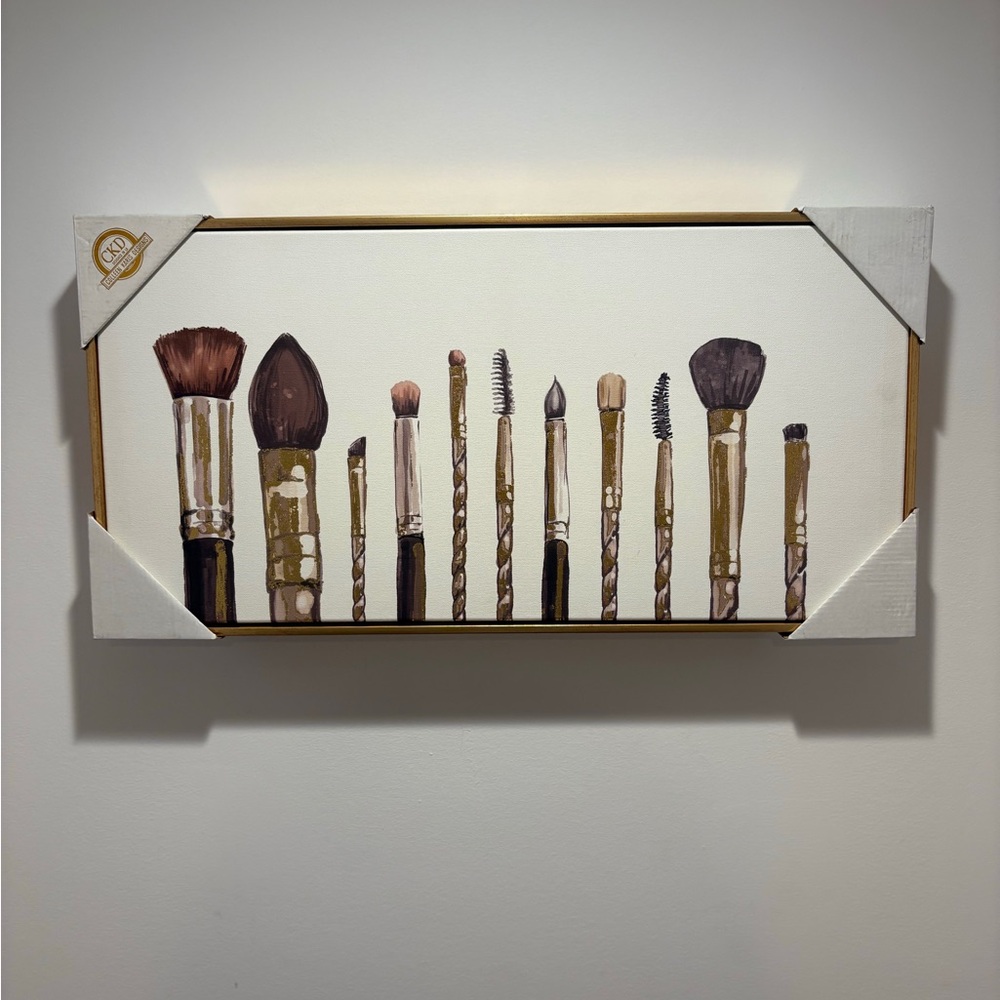 Gold and White Makeup Brush Wall Art